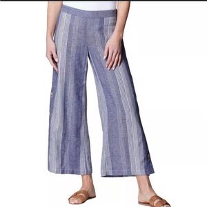 J.Jill Pants Size Medium Linen Blend Wide Leg Blue Stripes Nautical Coastal Crop